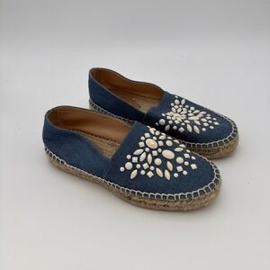 Luiza Barcelos blue denim espadrilles feature white stone embellishments Sz 39